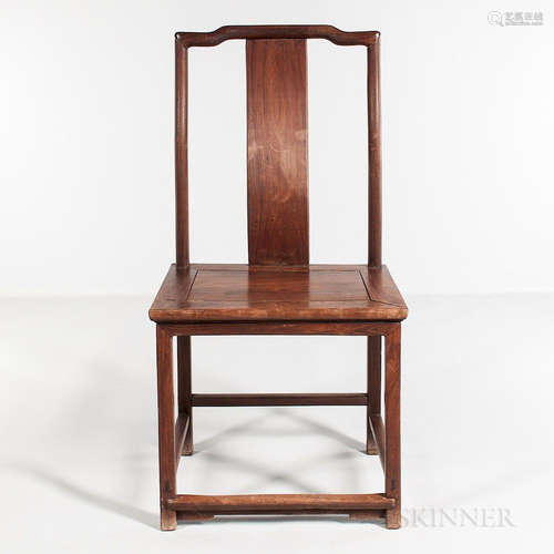 Hardwood Yoke-back Side Chair, China, 20th century, curved crest rail, S-shaped splat, seat panel set in rectangular frame, squared leg