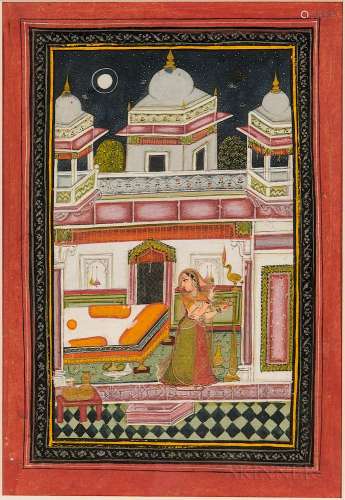 Painting of Desavarani Ragini from a Ragamala Series, India, Rajasthan, Bundi, late 18th century, ink, opaque color and gold on wasli,