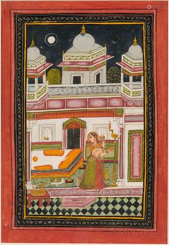 Painting of Desavarani Ragini from a Ragamala Series, India, Rajasthan, Bundi, late 18th century, ink, opaque color and gold on wasli,