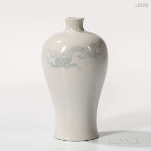 White Meiping Vase, China, Kangxi style, decorated with a dragon and cloud design in faint underglaze blue, six-character Chenghua mark