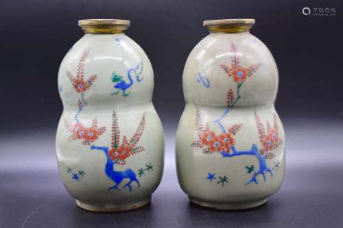 A pair of Japanese double gourd cherry blossoms  vases - 17th century