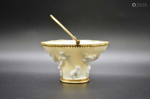 A Chinese blanc-de-chine libation dragons cup with gilt-bronze mounts- 17th century
