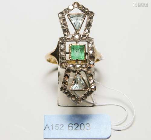 Smaragd-Aquamarin-Diamant-Ring