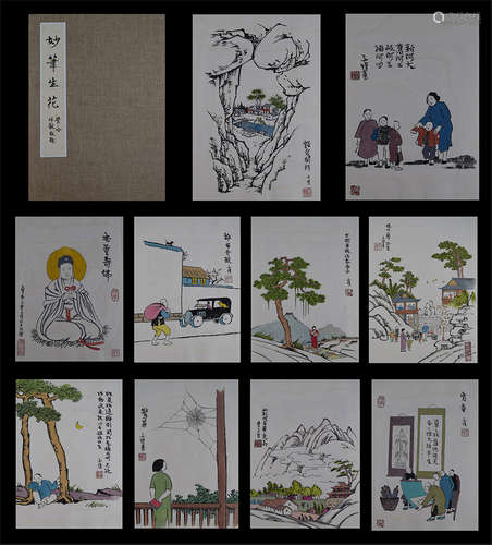 TEN PAGES OF CHINESE ALBUM PAINTING OF FIGURES