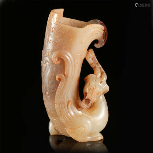 CHINESE ANCIENT JADE DRAGON JUE CUP