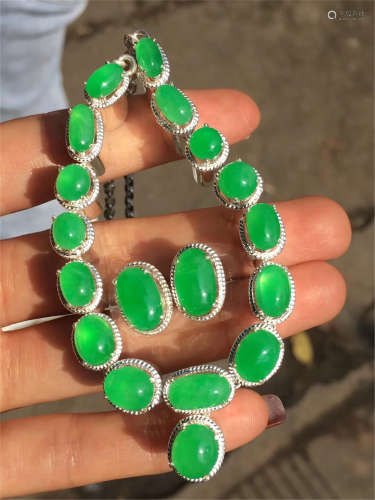 NATURAL JADEITE NECKLACE EARRINGS AND RING
