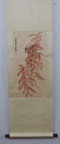 CHINESE SCROLL PAINTING OF CICADA AND FLOWER