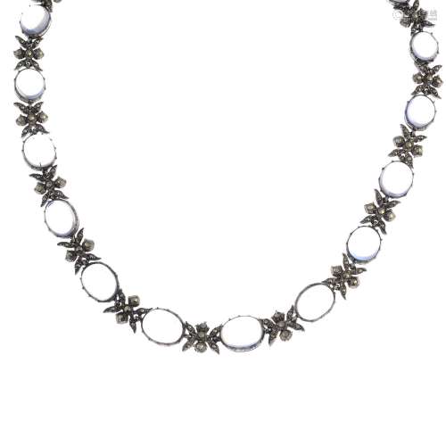 SIBYL DUNLOP - a silver moonstone and marcasite necklace.