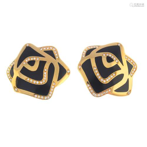 GAVELLO - a pair of 18ct gold diamond and enamel earrings.