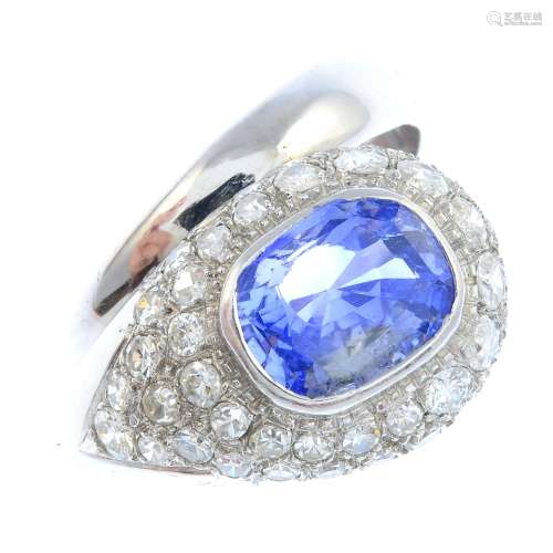 A Sri Lankan sapphire and diamond ring.