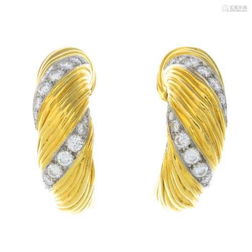 KUTCHINSKY - a pair of 1970s 18ct gold diamond earrings.