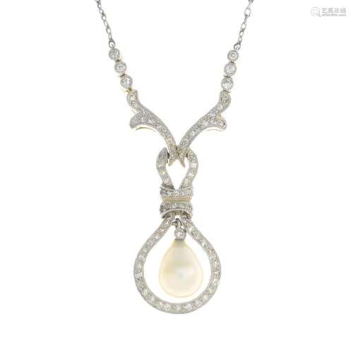 A natural pearl and diamond necklace.