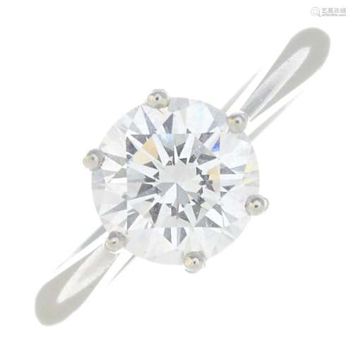 A platinum diamond single-stone ring.