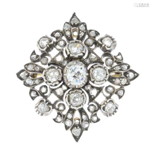 A mid Victorian silver and gold diamond brooch.