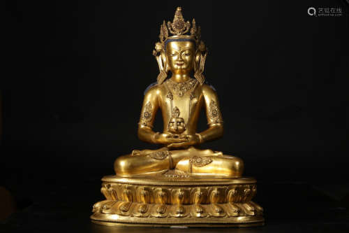 17-19TH CENTURY, A BUDDHA DESIGN GILT BRONZE ORNAMENT, QING DYNASTY