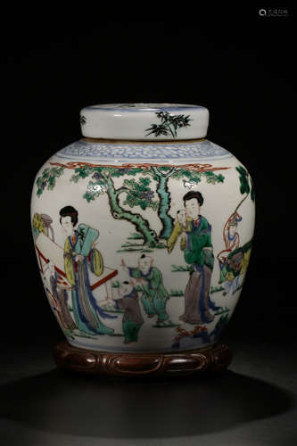 17-19TH CENTURY, A STORY DESIGN PORCELAIN VASE, QING DYNASTY