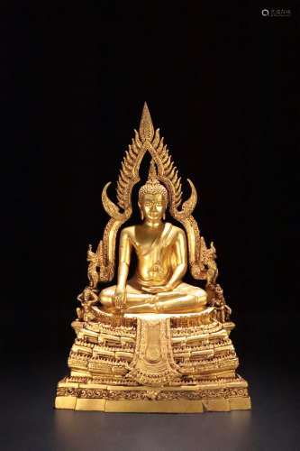 A THAI BUDDHA DESIGN GILT BRONZE ORNAMENT