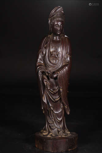 17-19TH CENTURY, A GUAN YIN DESIGN ROSEWOOD ORNAMENT, QING DYNASTY