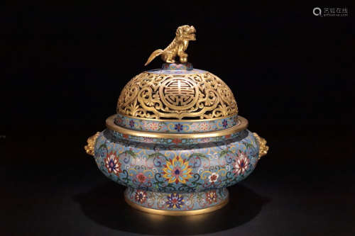 17-19TH CENTURY, A FLORAL PATTERN CLOISONNE DOUBLE-EAR CENSER, QING DYNASTY