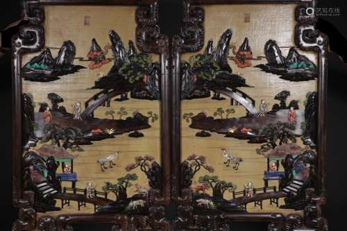 17-19TH CENTURY, A LANDSCAPE DESIGN ROSEWOOD  HANGING SCREEN, QING DYNASTY