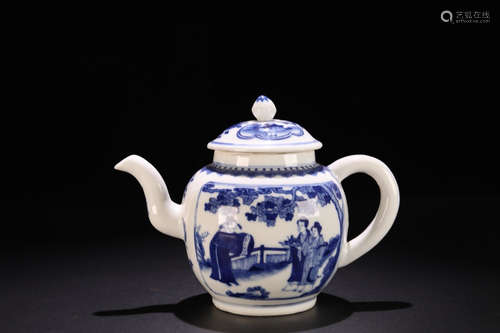 17-19TH CENTURY, A STORY DESIGN PORCELAIN TEAPOT, QING DYNASTY