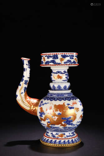 AN OLD TIBETAN DRAGON PATTERN ROYAL KILN PORCELAIN TEAPOT