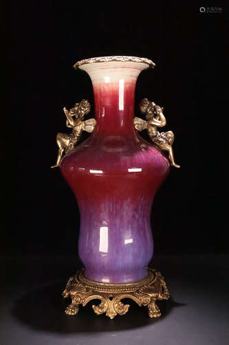 17-19TH CENTURY, A KILN GLAZE DOUBLE-EAR VASE, QING DYNASTY