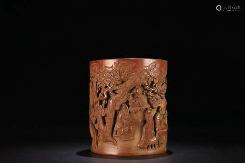 17-19TH CENTURY, A STORY DESIGN BAMBOO BRUSH POT, QING DYNASTY