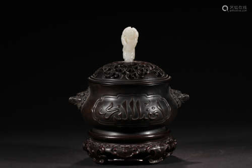 17-19TH CENTURY, A DOUBLE-EAR BRONZE CENSER, QING DYNASTY