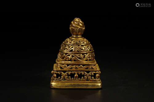 17-19TH CENTURY, A DRAGON PATTERN GILT BRONZE SEAL, QING DYNASTY