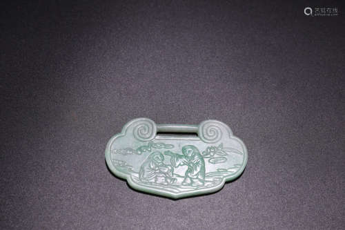 18-19TH CENTURY, A CHARACTER DESIGN OLD JADEITE PENDANT, LATE QING DYNASTY