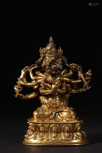 17-19TH CENTURY, A BUDDHA DESIGN GILT BRONZE ORNAMENT, QING DYNASTY