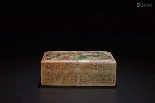 17-19TH CENTURY, A STORY DESIGN SHOUSHAN STONE STATIONERY BOX, QING DYNASTY