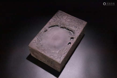 17-19TH CENTURY, AN OLD STORY DESIGN DUAN STONE INKSTONE, QING DYNASTY