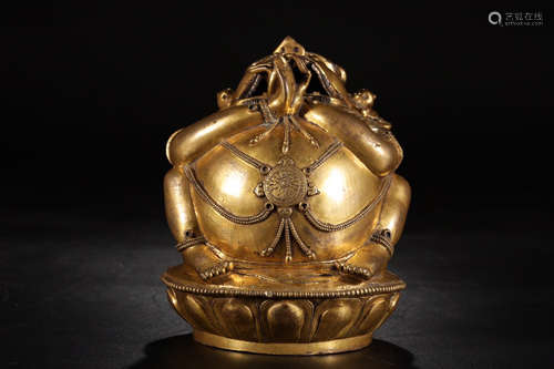 A BUDDHA DESIGN GILT BRONZE ORNAMENT