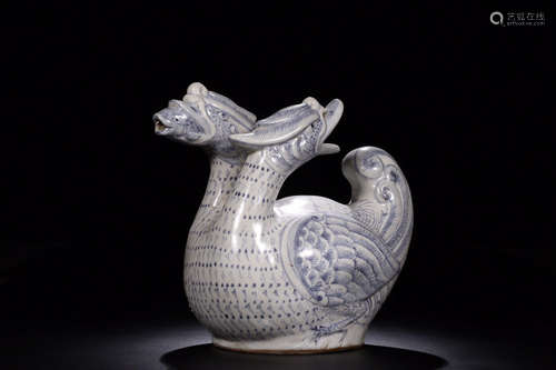 14-16TH CENTURY, A BIRD DESIGN DOUBLE-HEAD PORCELAIN POT, MING DYNASTY