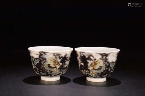 17-19TH CENTURY, A PAIR OF DRAGON PATTERN PORCELAIN CUP, QING DYNASTY