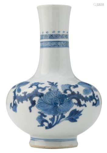 A small Chinese blue and white bottle vase, decora...;