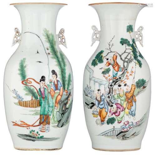 Two Chinese famille rose vases, decorated with ani...;