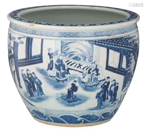 A Chinese blue and white jardiniere, decorated wit...;