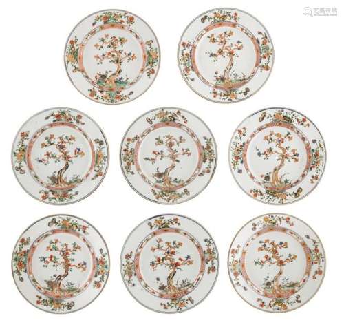 Eight Chinese polychrome, gilt and floral decorate...;