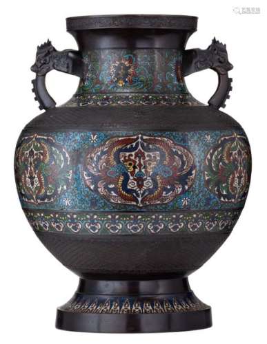 A Chinese bronze cloisonné enamel archaic vase, th...;