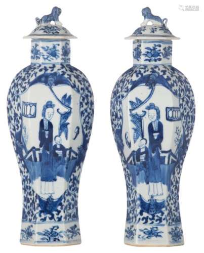 A pair of Chinese hexagonal porcelain vases and co...;