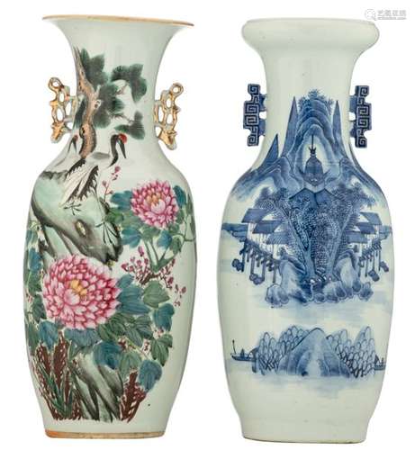 A Chinese famille rose vase decorated with cranes ...;