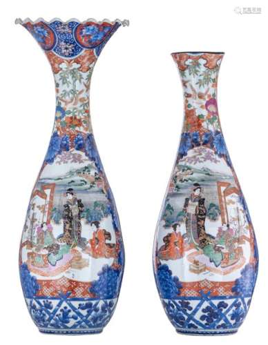A large pair of Japanese polychrome floral vases, ...;