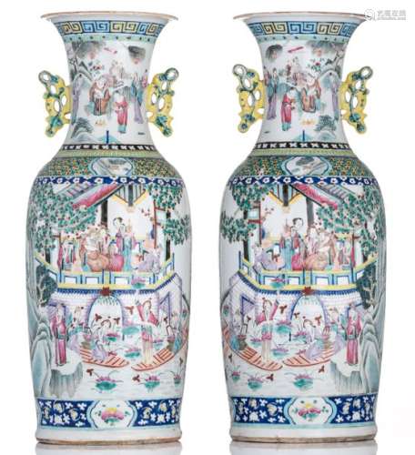 A fine pair of Chinese famille rose vases, both si...;