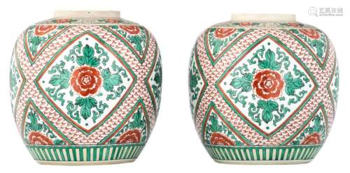 A pair of Chinese famille verte ginger jars, decor...;