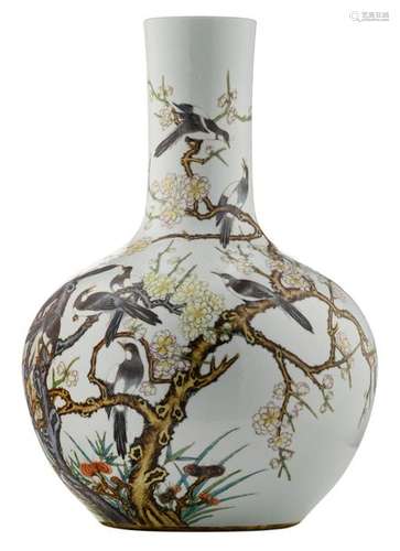 A fine Chinese polychrome bottle vase, decorated w...;