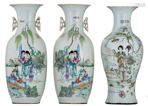 A pair of Chinese famille rose vases, decorated wi...;