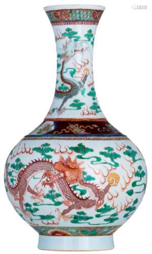 A Chinese famille verte bottle vase, decorated wit...;